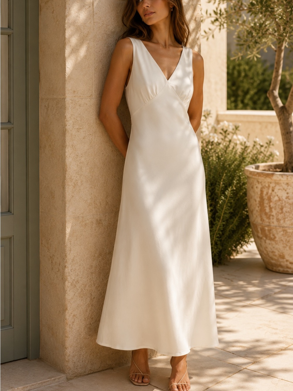 Favorite Daughter Anyday Anytime Dress White Sleeveless Maxi Slip Gown